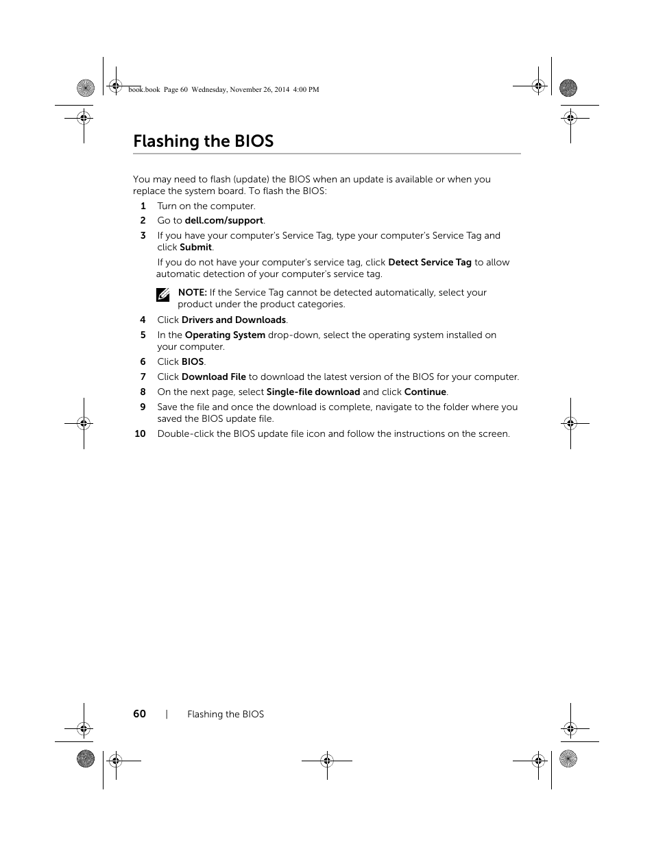 Flashing the bios | Dell Inspiron 17 (7746, Early 2015) User Manual | Page 60 / 61