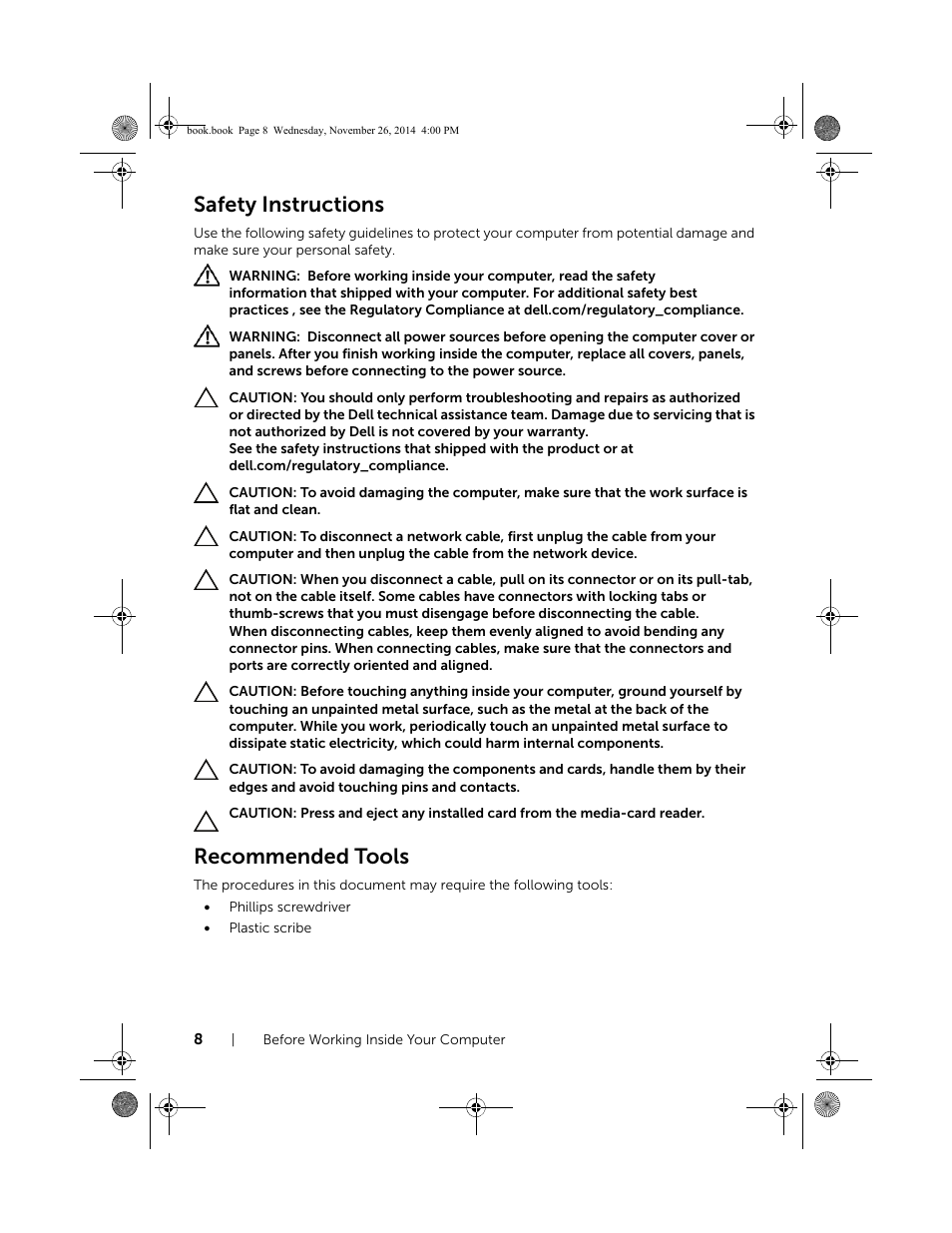 Safety instructions, Recommended tools | Dell Inspiron 17 (7746, Early 2015) User Manual | Page 8 / 61
