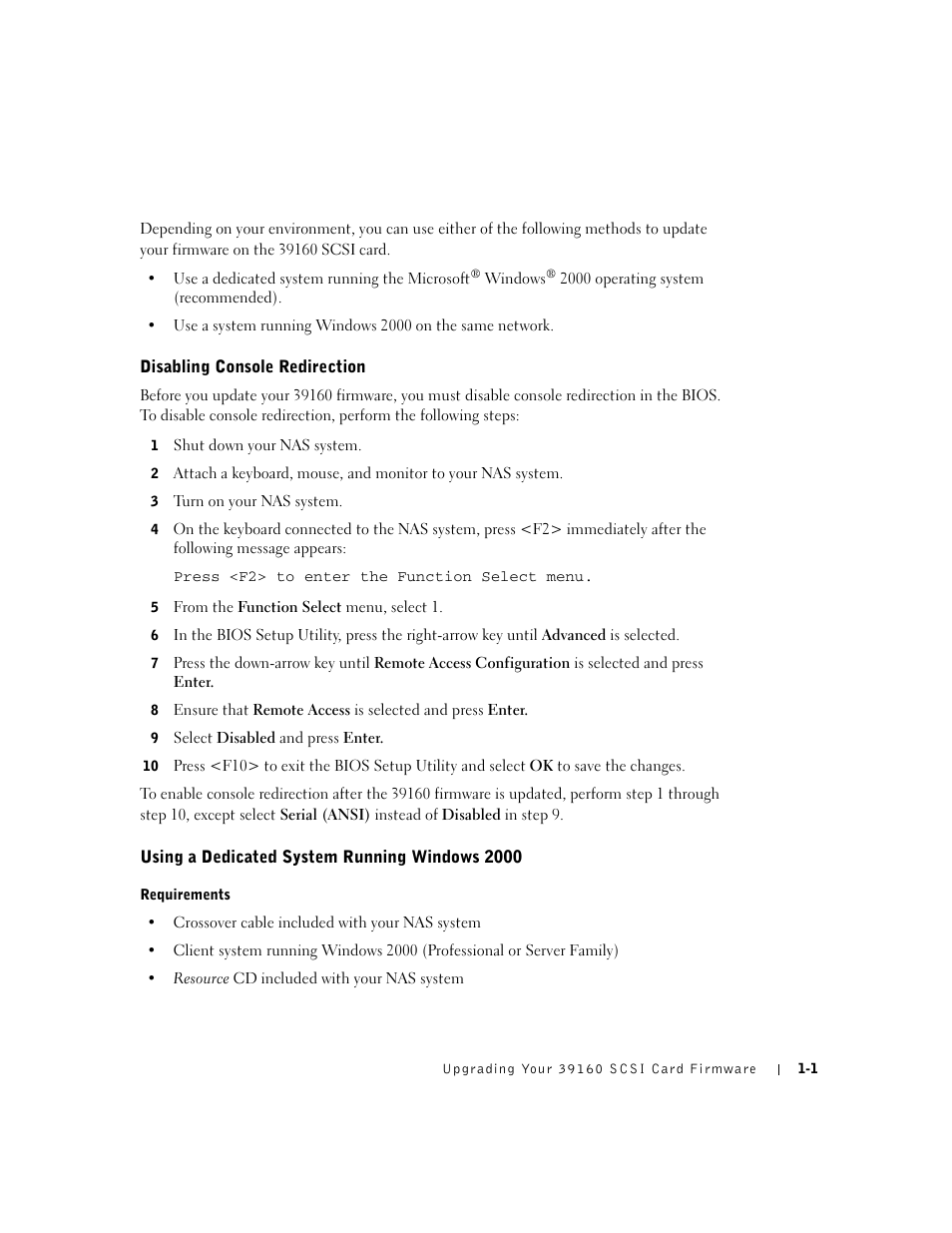 Disabling console redirection, Using a dedicated system running windows 2000 | Dell PowerVault 725N (Rackmount NAS Appliance) User Manual | Page 3 / 12