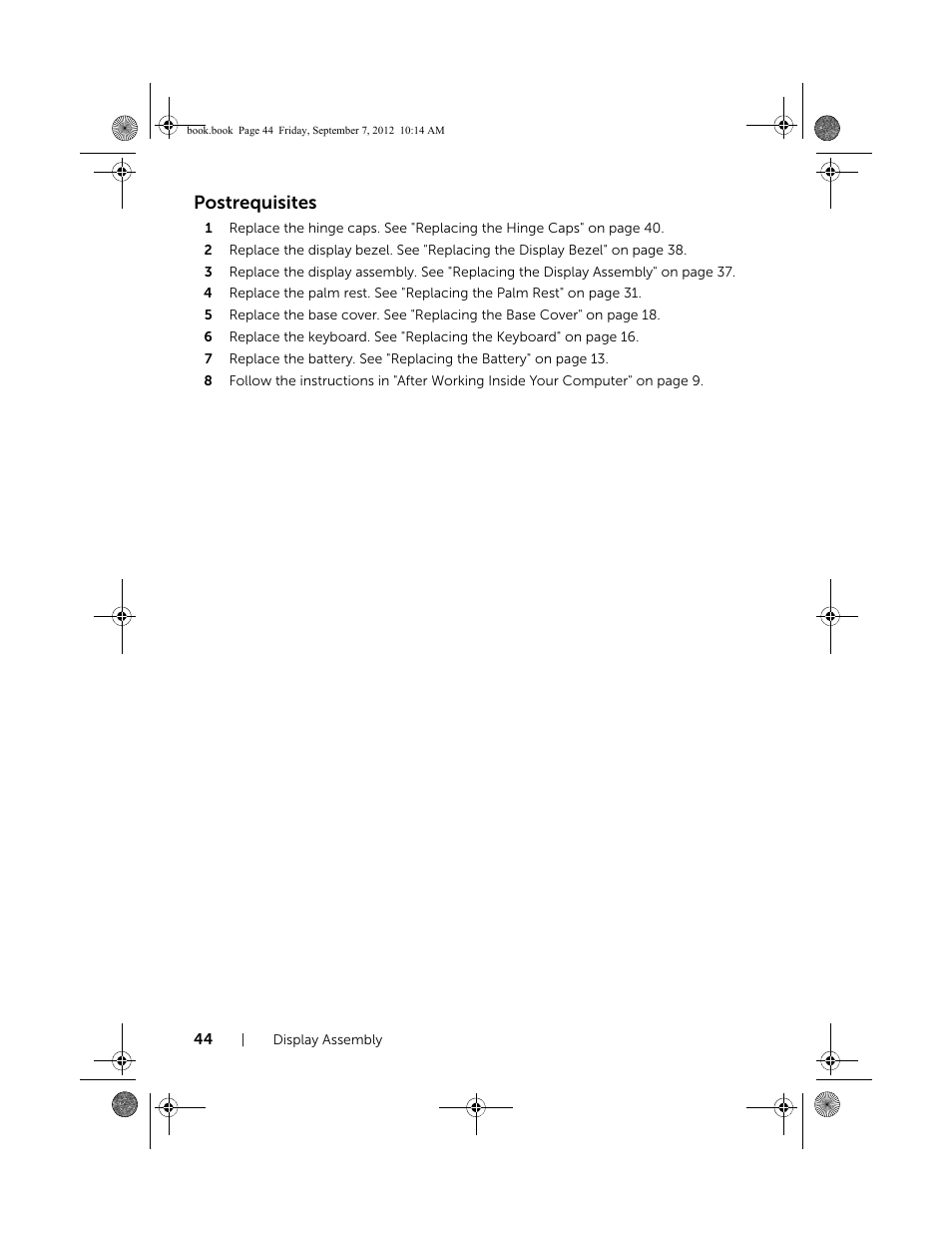 Postrequisites | Dell Inspiron M521R (5525, Mid 2012) User Manual | Page 44 / 84