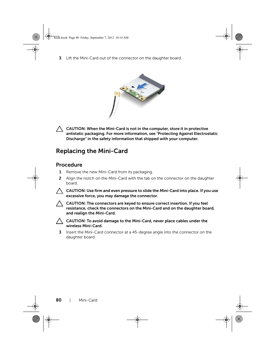 Replacing the mini-card, Procedure | Dell Inspiron M521R (5525, Mid 2012) User Manual | Page 80 / 84