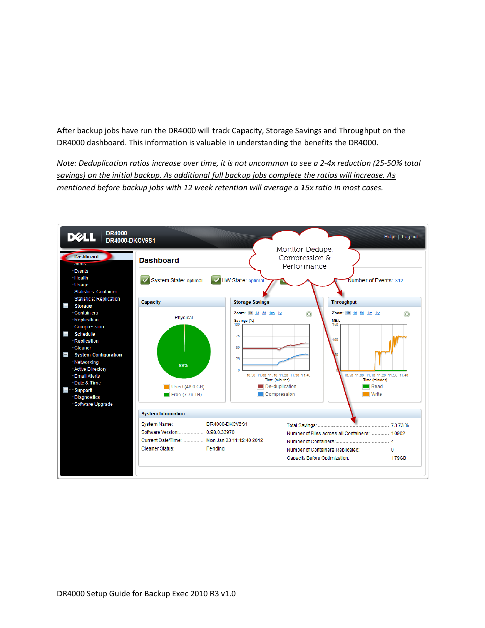 Monitoring dedupe, compression & performance | Dell DR4000 User Manual | Page 40 / 40