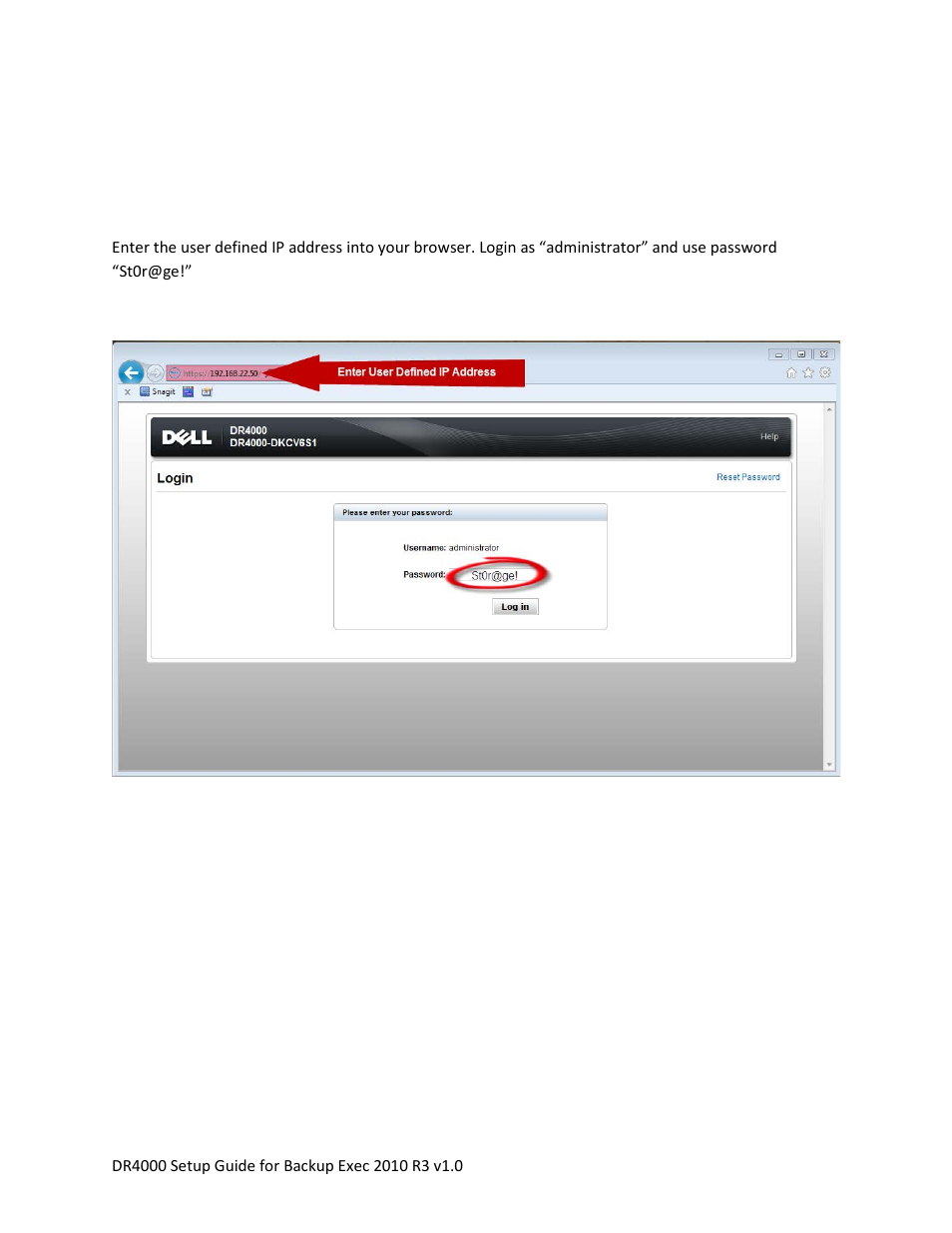 Log into the dr4000 gui | Dell DR4000 User Manual | Page 7 / 40