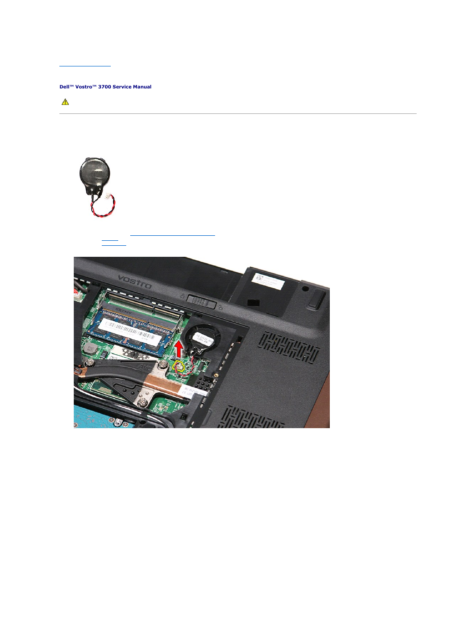 Coin-cell battery, Removing the coin-cell battery | Dell Vostro 3700 (Early 2010) User Manual | Page 15 / 77