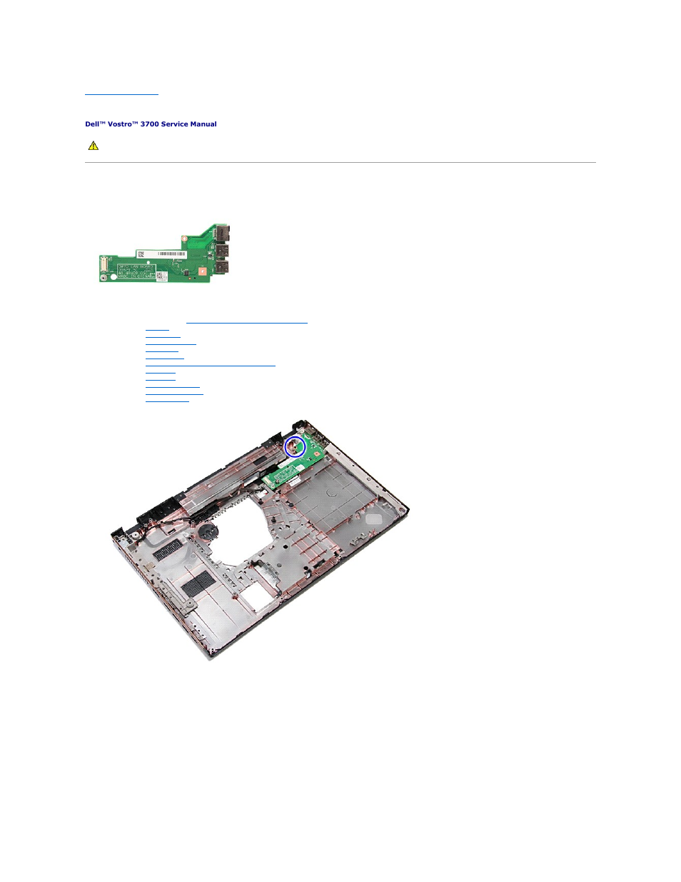 Io board, Removing the io board | Dell Vostro 3700 (Early 2010) User Manual | Page 33 / 77