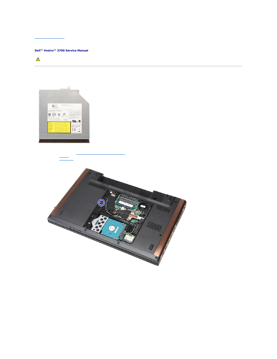 Optical drive, Removing the optical drive | Dell Vostro 3700 (Early 2010) User Manual | Page 49 / 77