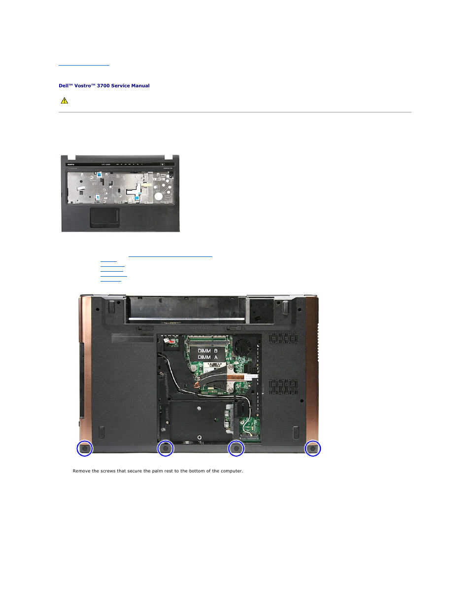 Palm rest, Removing the palm rest | Dell Vostro 3700 (Early 2010) User Manual | Page 51 / 77
