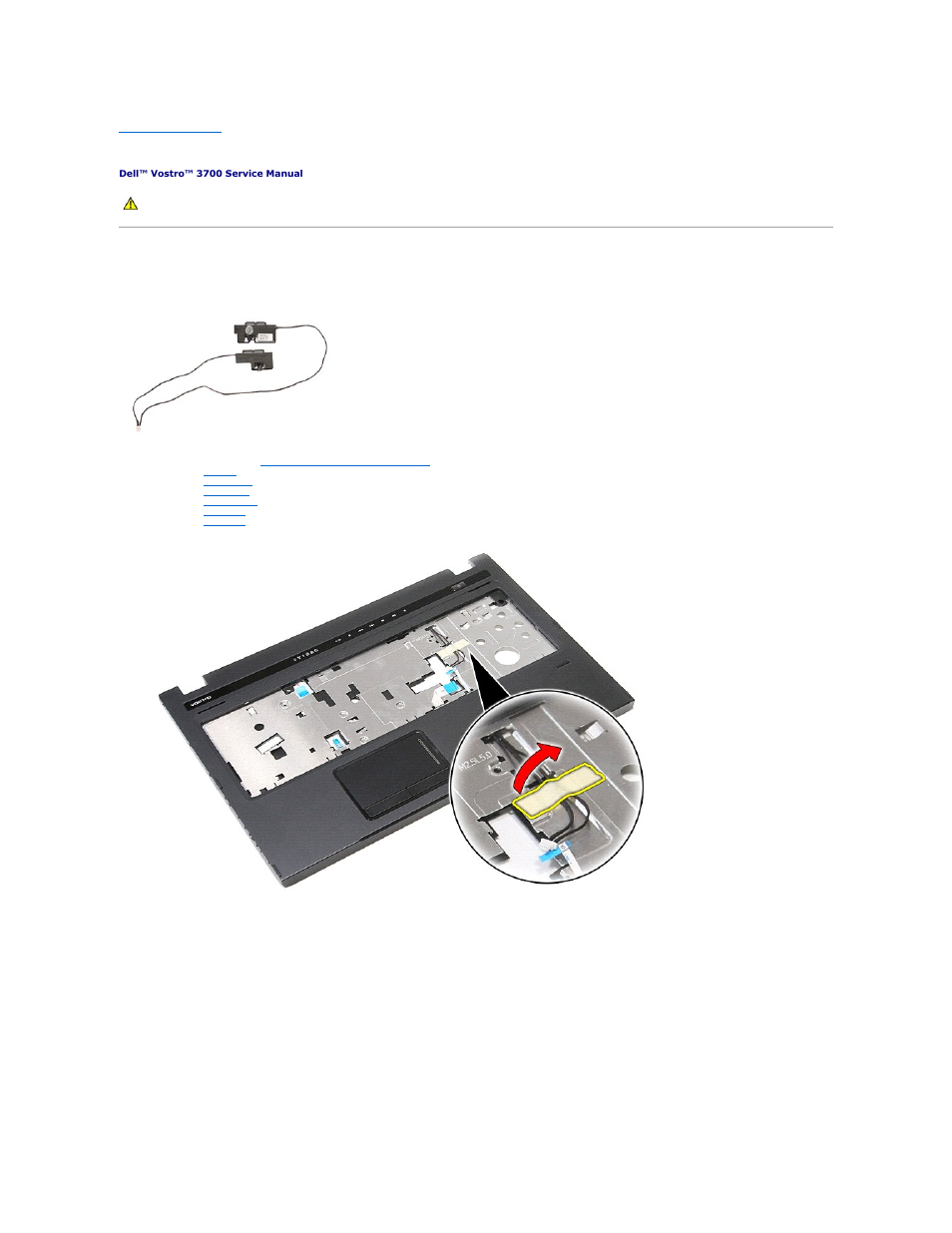 Speakers, Removing the speakers | Dell Vostro 3700 (Early 2010) User Manual | Page 65 / 77