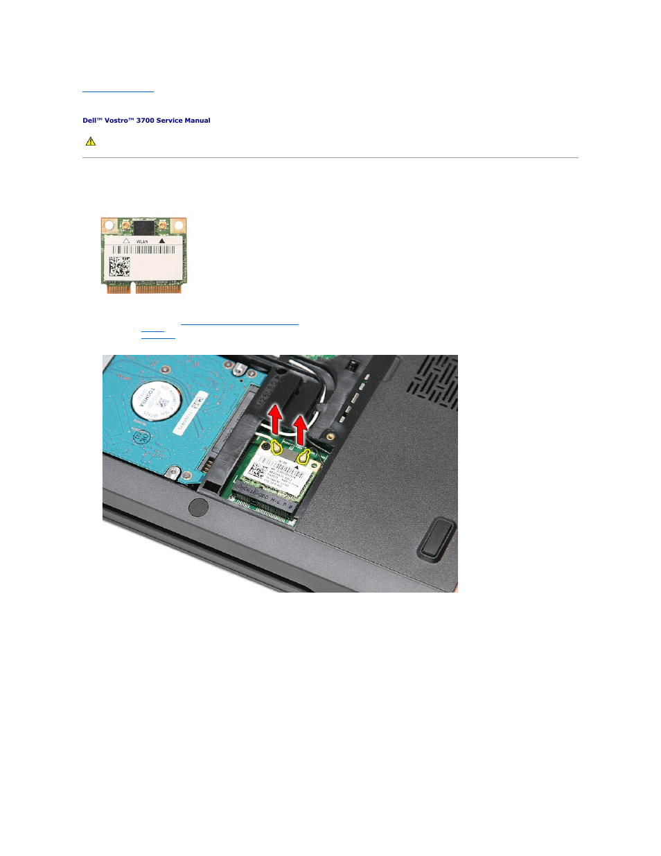 Wireless local area network (wlan) card, Removing the wlan card | Dell Vostro 3700 (Early 2010) User Manual | Page 74 / 77