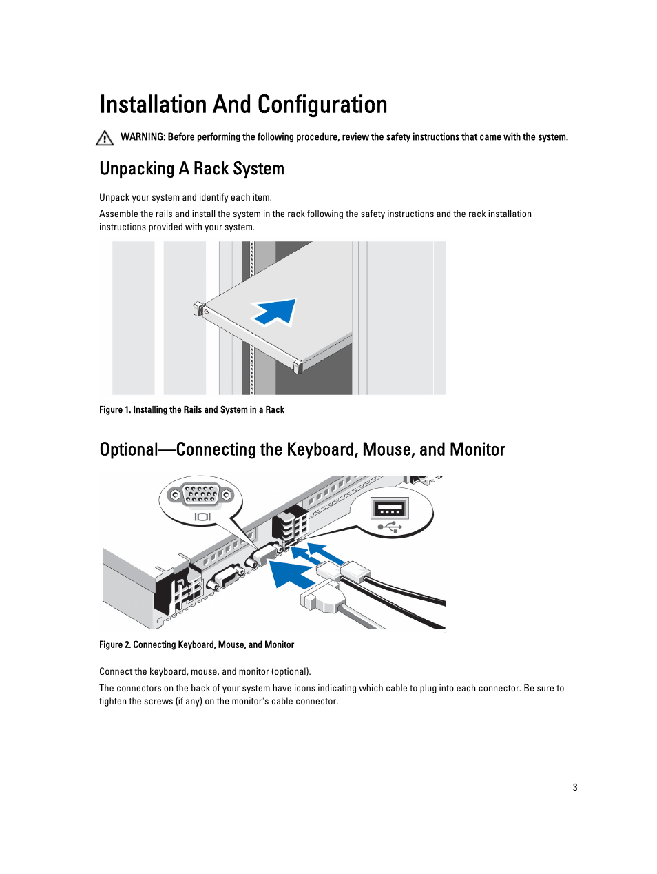 Installation and configuration, Unpacking a rack system | Dell PowerVault NX3300 User Manual | Page 3 / 9