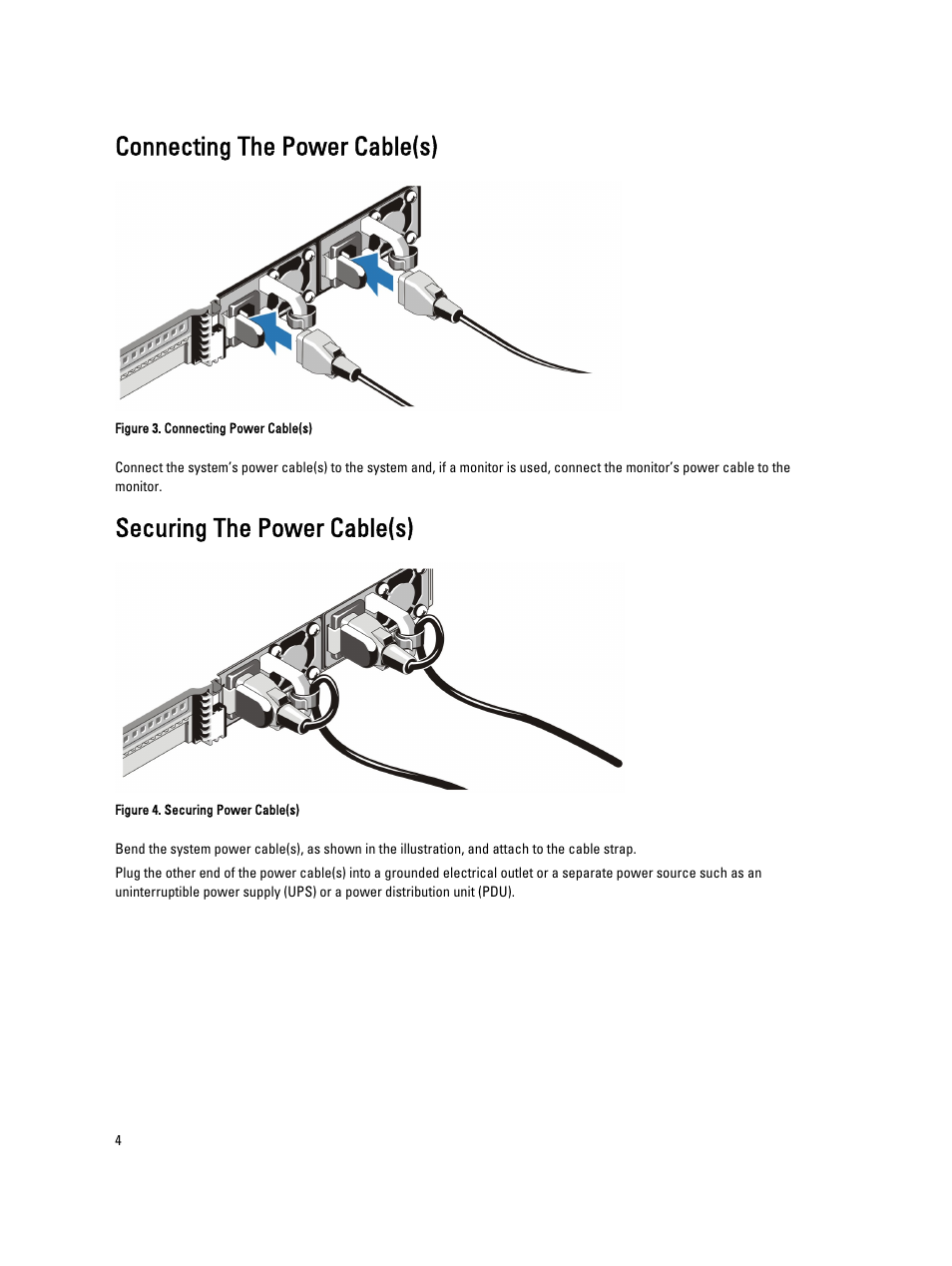 Connecting the power cable(s), Securing the power cable(s) | Dell PowerVault NX3300 User Manual | Page 4 / 9