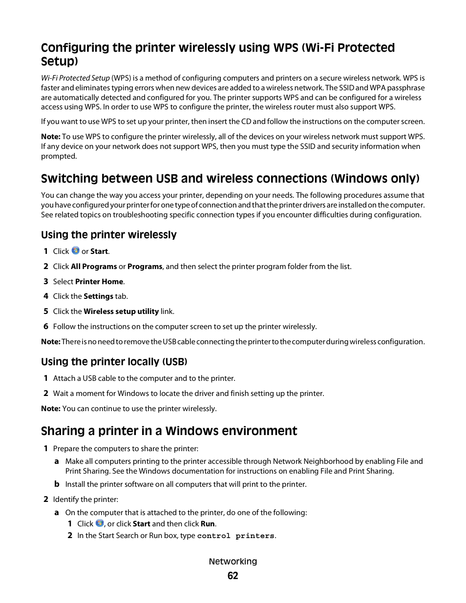Sharing a printer in a windows environment | Dell V313w All In One Wireless Inkjet Printer User Manual | Page 62 / 107