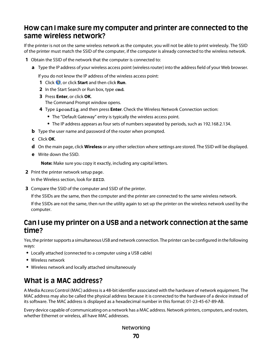 What is a mac address | Dell V313w All In One Wireless Inkjet Printer User Manual | Page 70 / 107