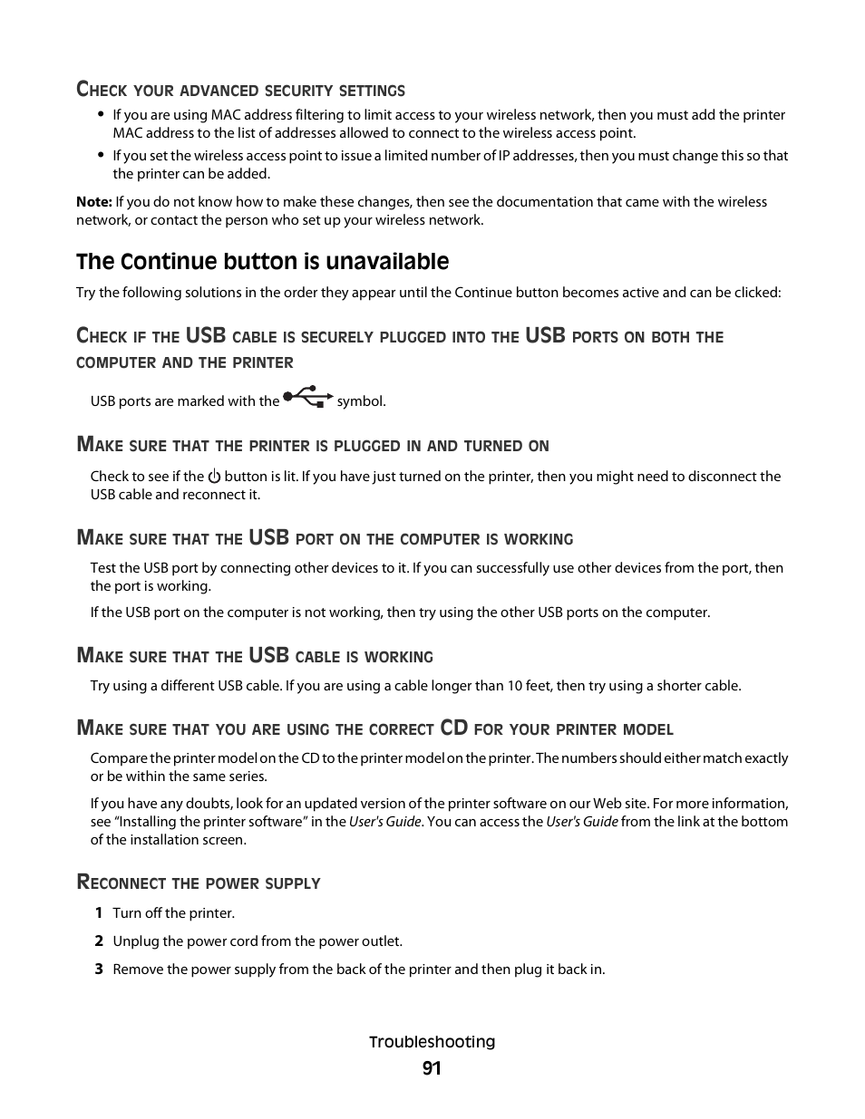 The continue button is unavailable | Dell V313w All In One Wireless Inkjet Printer User Manual | Page 91 / 107