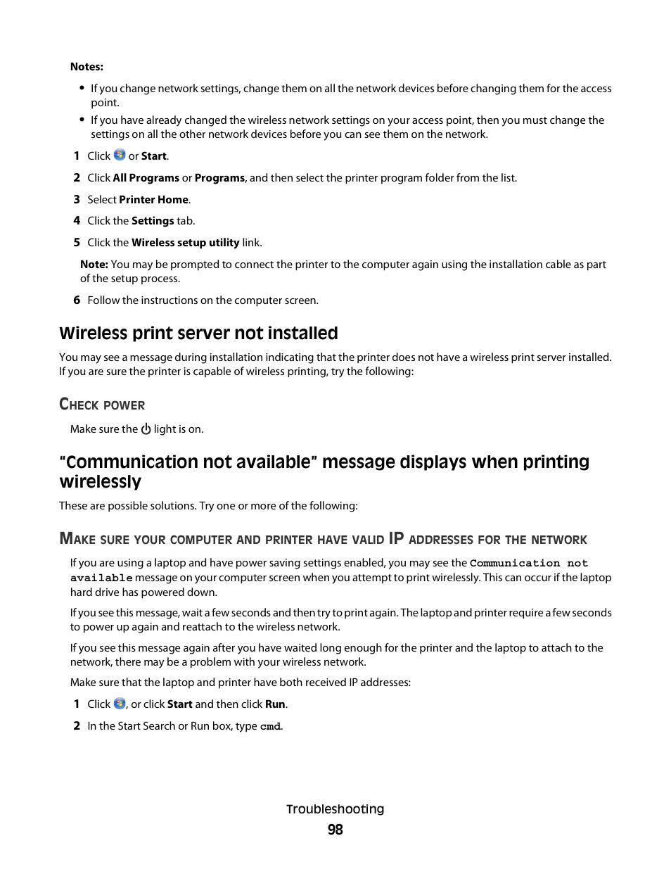 Wireless print server not installed | Dell V313w All In One Wireless Inkjet Printer User Manual | Page 98 / 107