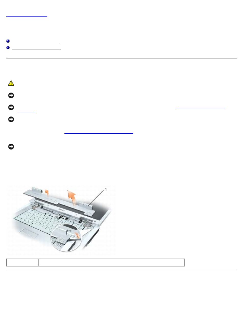 Hinge cover: dell xps m1710 service manual, Hinge cover, Removing the hinge cover | Replacing the hinge cover | Dell XPS M1710 (MXG061, Early 2006) User Manual | Page 31 / 64