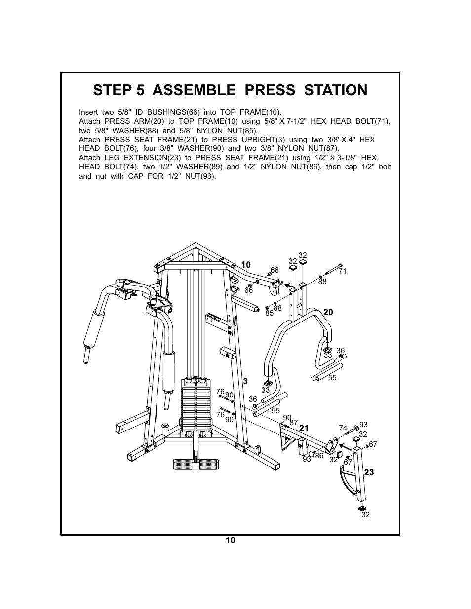 Step 5 assemble press station | BodyCraft BCG 446 User Manual | Page 11 / 19