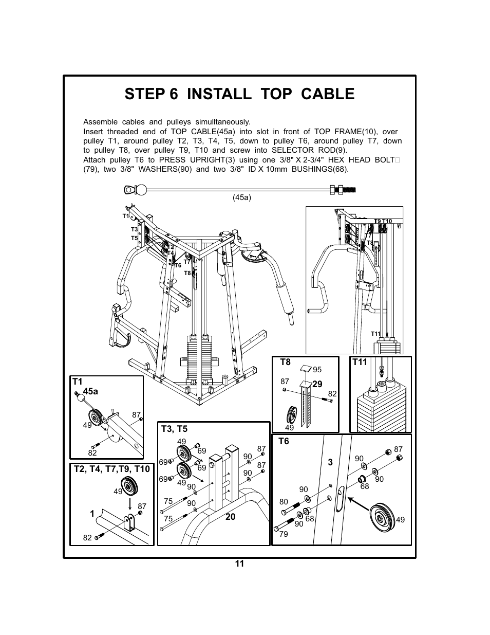 Step 6 install top cable | BodyCraft BCG 446 User Manual | Page 12 / 19