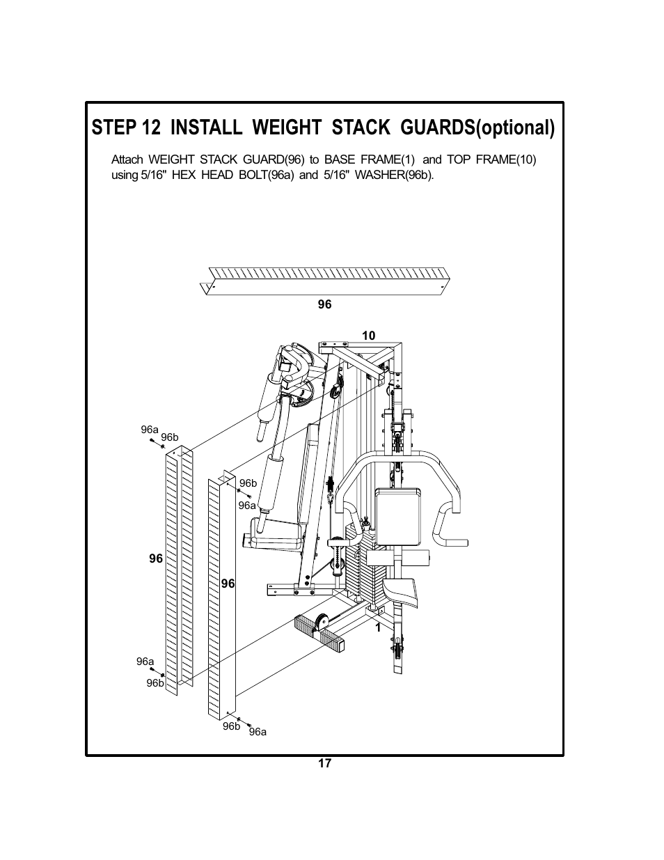Step 12 install weight stack guards(optional) | BodyCraft BCG 446 User Manual | Page 18 / 19