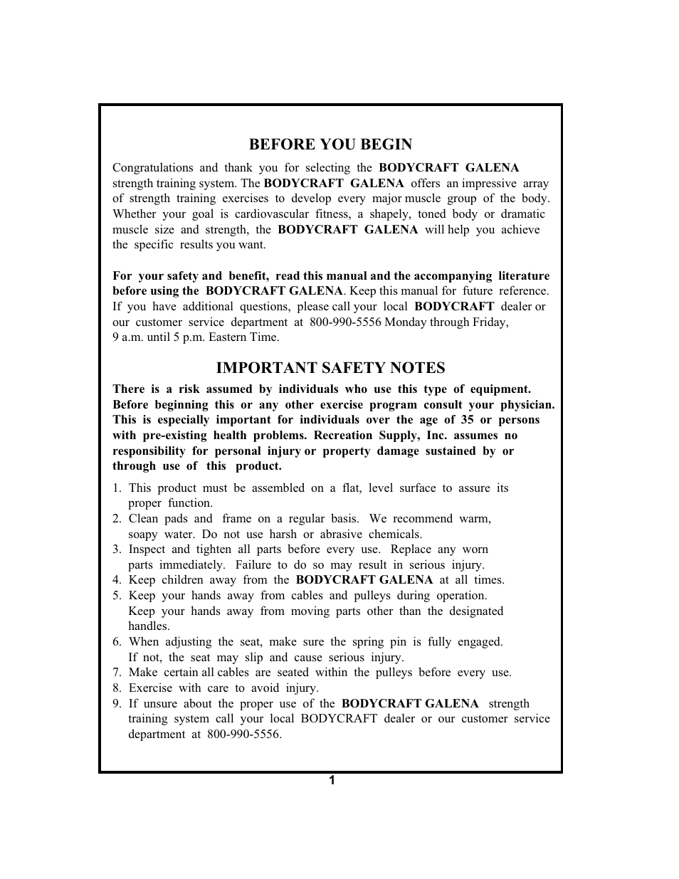 Before you begin | BodyCraft BCG 446 User Manual | Page 2 / 19