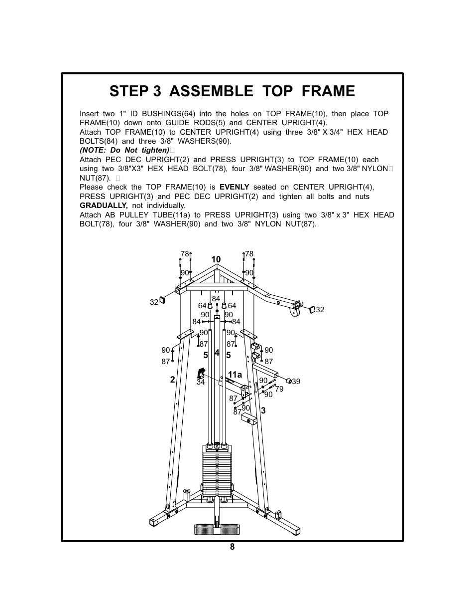 Step 3 assemble top frame | BodyCraft BCG 446 User Manual | Page 9 / 19