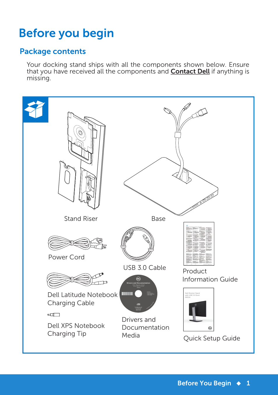 Package contents, Before you begin | Dell Monitor Stand MKS14 User Manual | Page 4 / 22