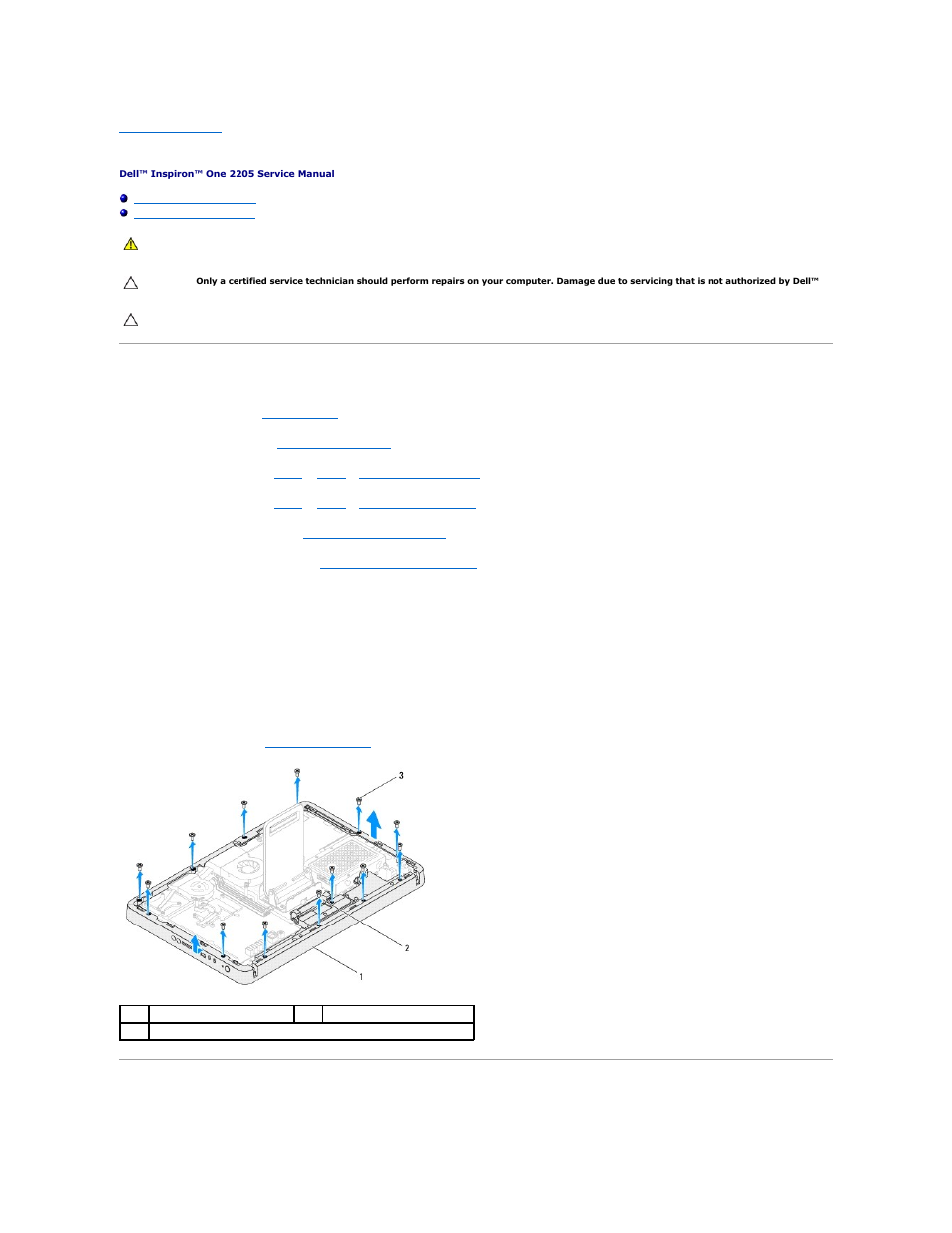 Middle frame, Removing the middle frame, Replacing the middle frame | Dell Inspiron One 2205 (Mid 2010) User Manual | Page 39 / 74