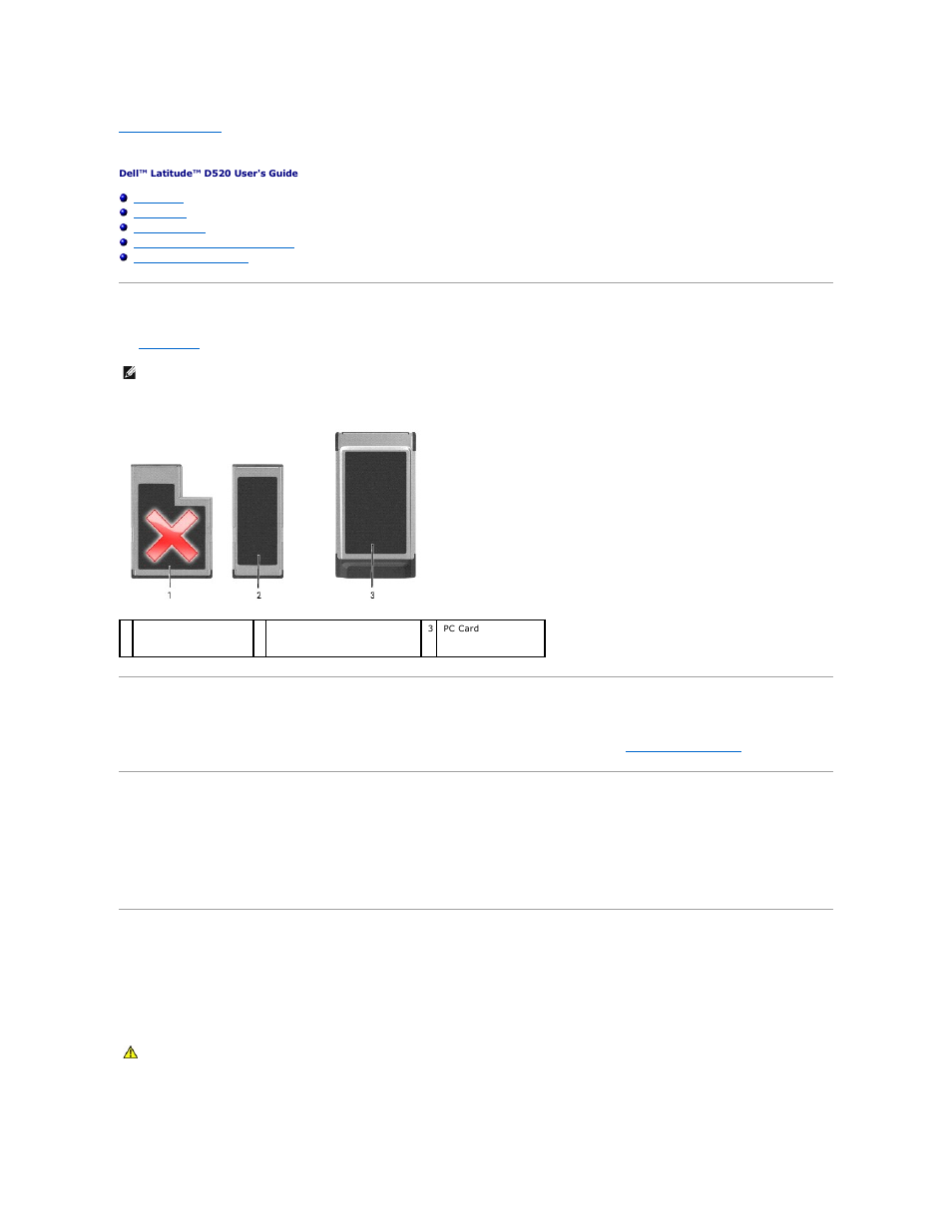 Using cards, Card types, Card blanks | Extended cards, Installing a pc card or expresscard, Pc card | Dell Latitude D520 User Manual | Page 15 / 99