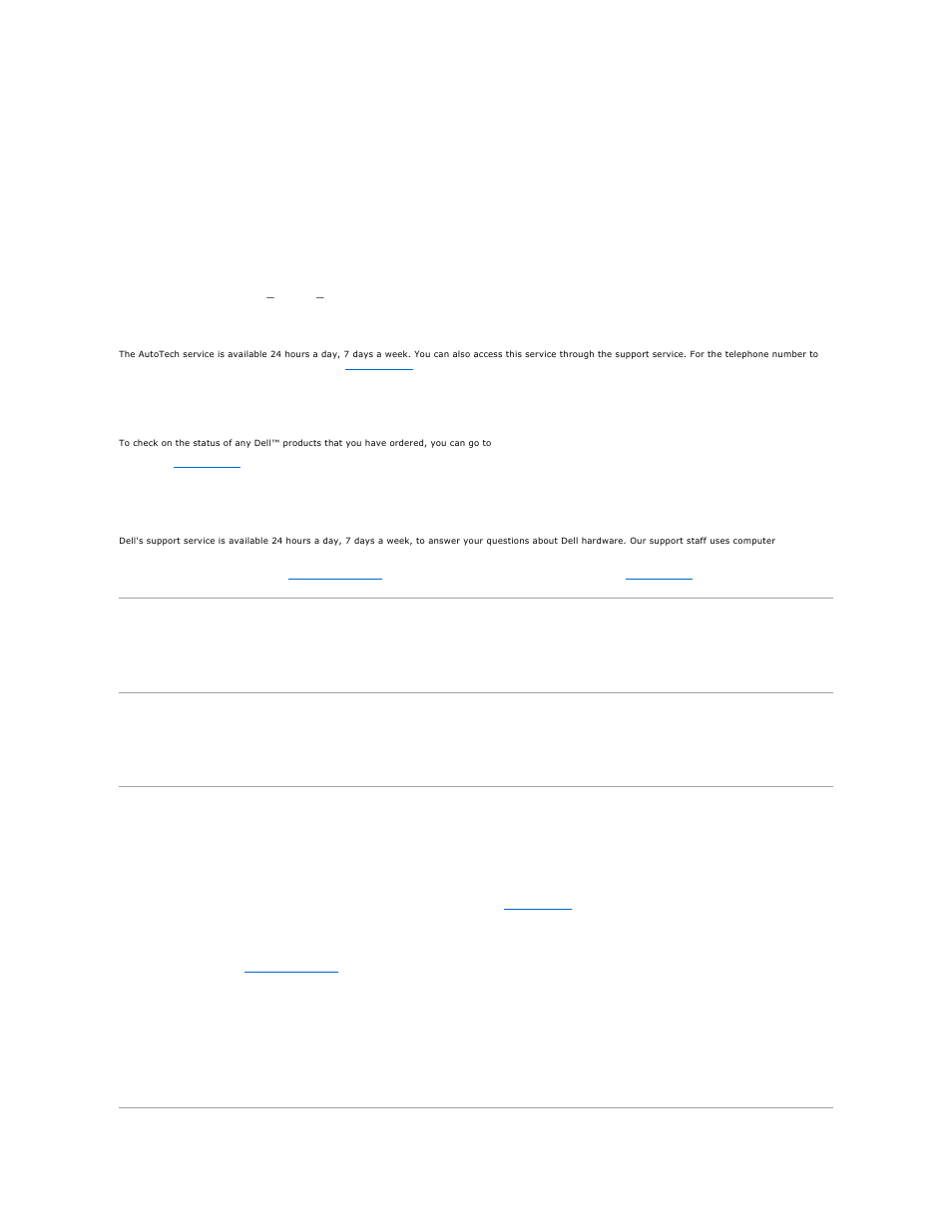 Problems with your order, Product information, Returning items for warranty repair or credit | For instructions on using the support service, see, Support service, Autotech service, Automated order-status service | Dell Latitude D520 User Manual | Page 31 / 99