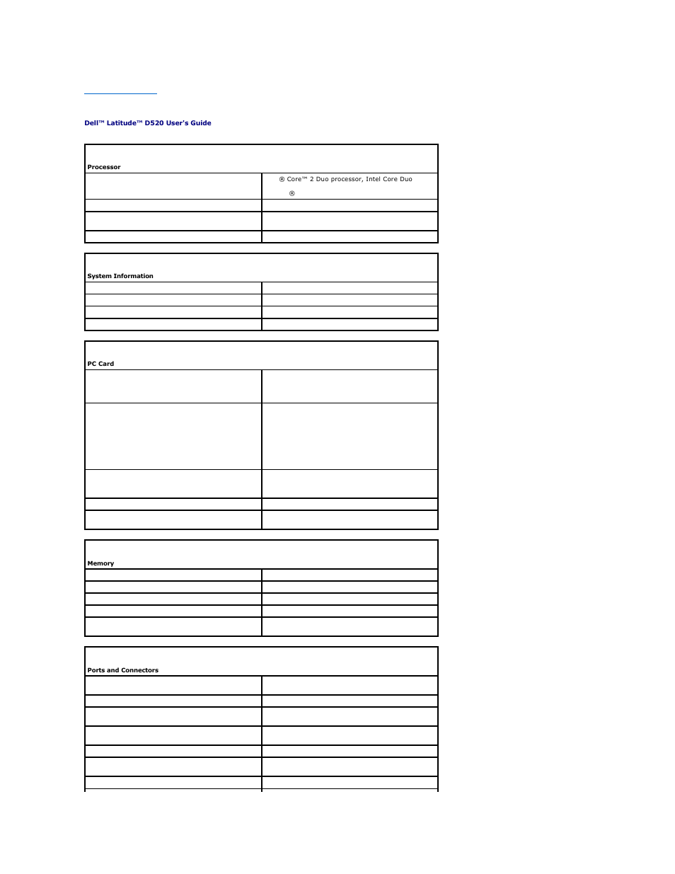 Specifications | Dell Latitude D520 User Manual | Page 77 / 99