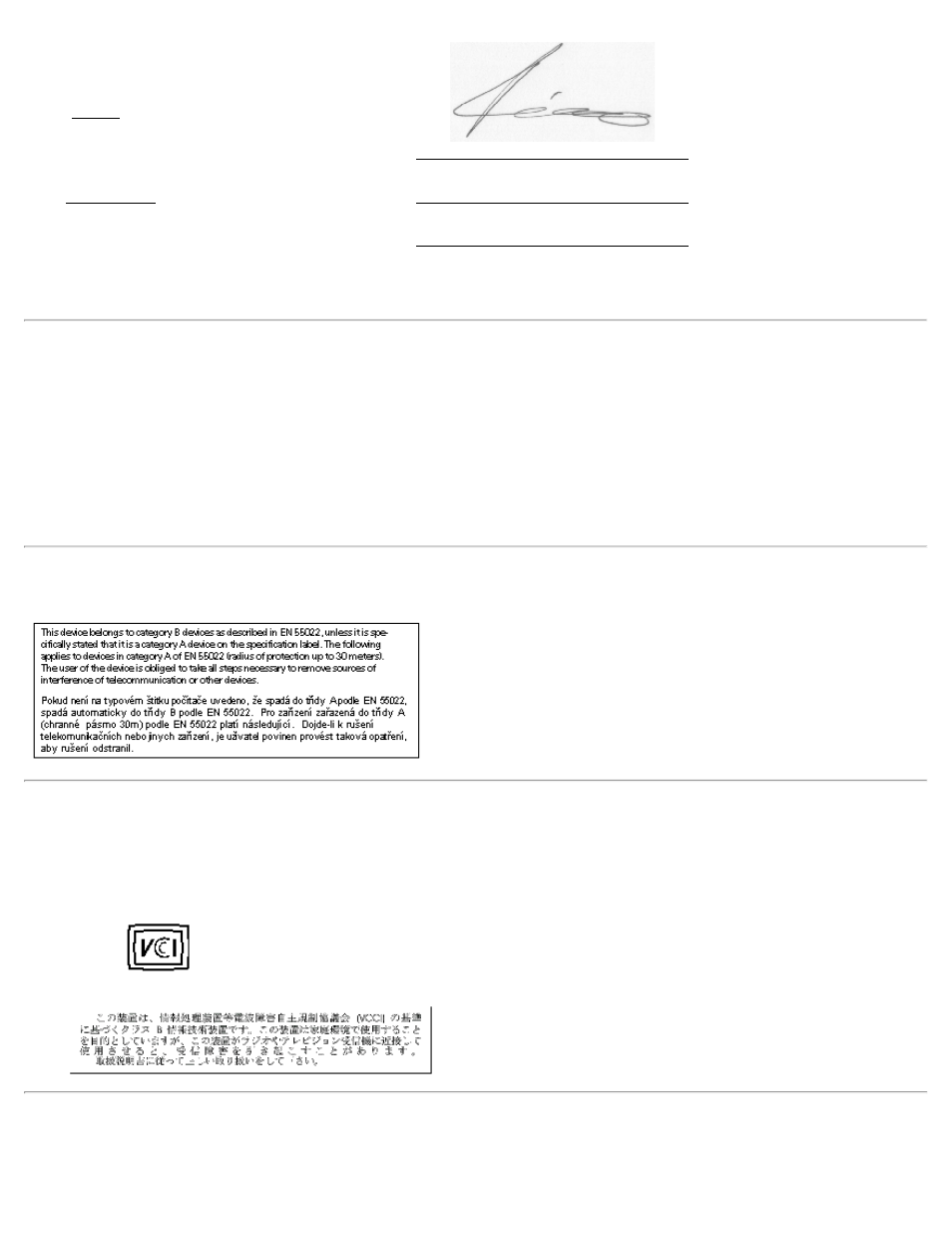 Canadian, Regulatory information (canada only), En 55022 compliance (czech republic only) | Vcci class b notice (japan only), Mic notice, Republic of korea only), Canadian regulatory information (canada only), Mic notice (republic of korea only) | Dell LCD TV W1700 User Manual | Page 21 / 75