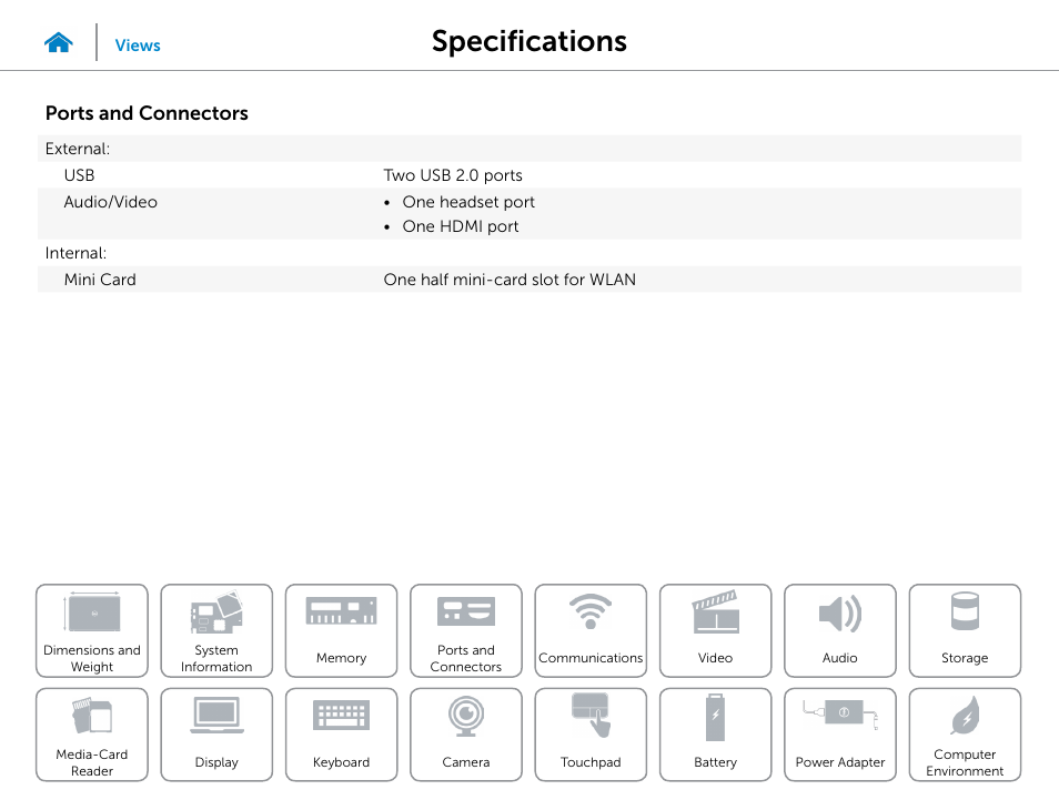 Ports and, Connectors, Specifications | Ports and connectors | Dell Inspiron 15 (3531, Mid 2014) User Manual | Page 10 / 22