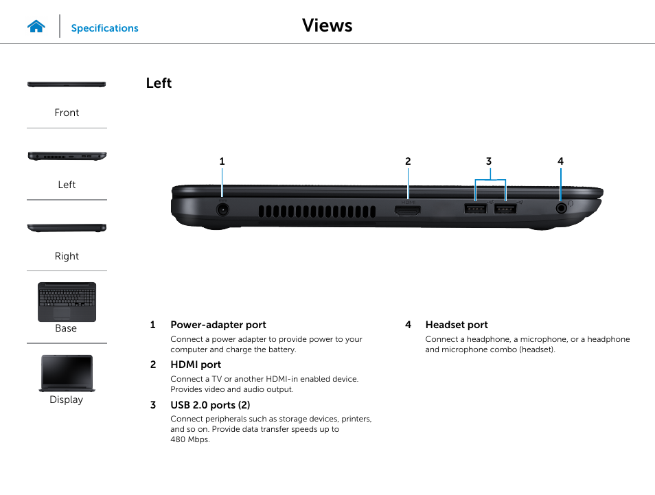 Left, Views | Dell Inspiron 15 (3531, Mid 2014) User Manual | Page 3 / 22