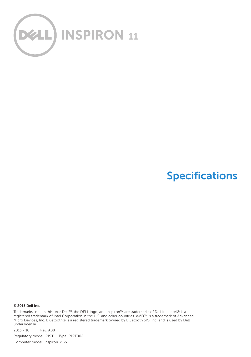 Dell Inspiron 11 (3135, Late 2013) User Manual | 6 pages