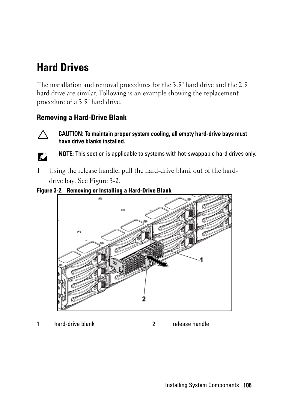 Hard drives, Removing a hard-drive blank | Dell PowerEdge C6145 User Manual | Page 105 / 250