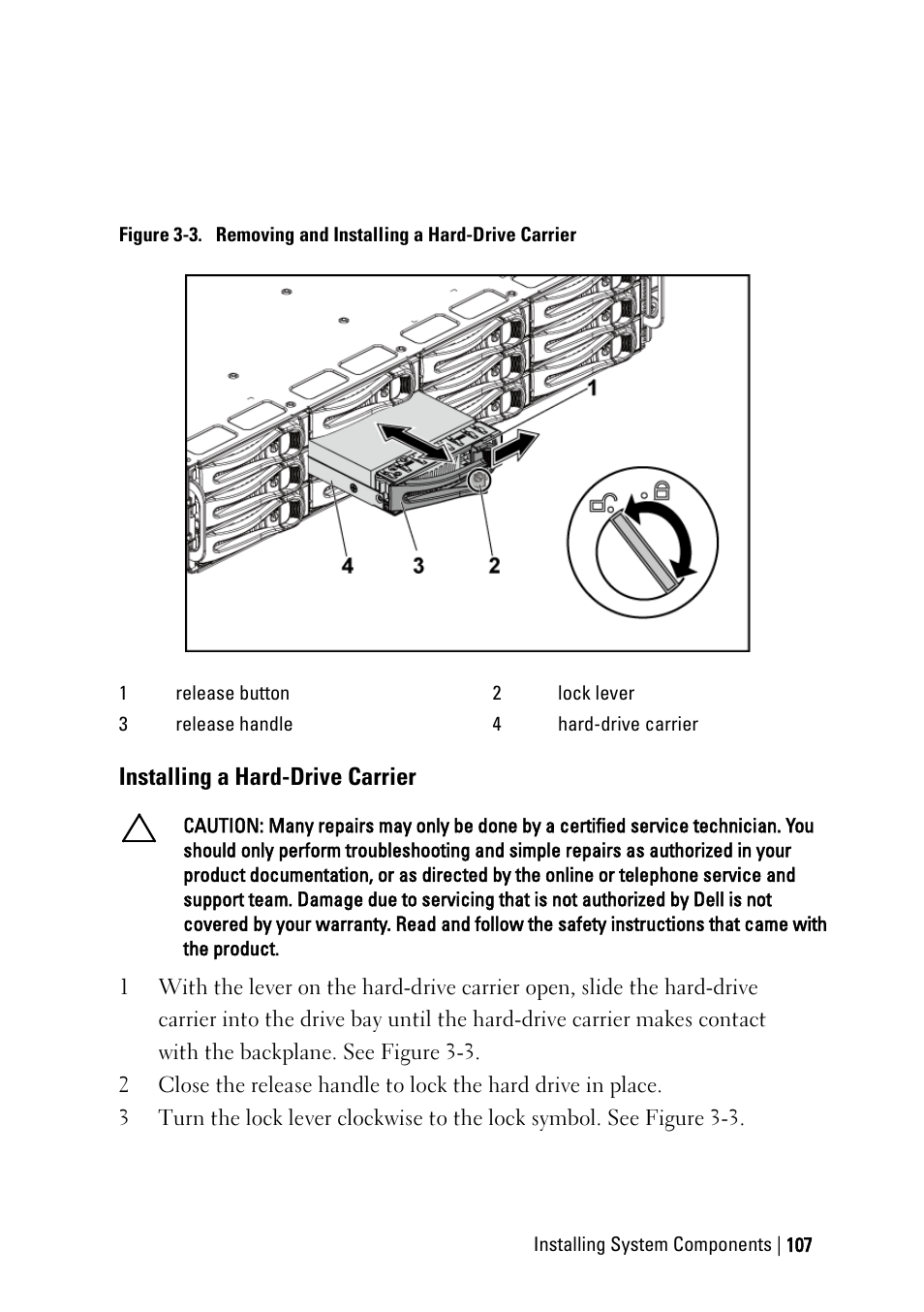 Installing a hard-drive carrier | Dell PowerEdge C6145 User Manual | Page 107 / 250