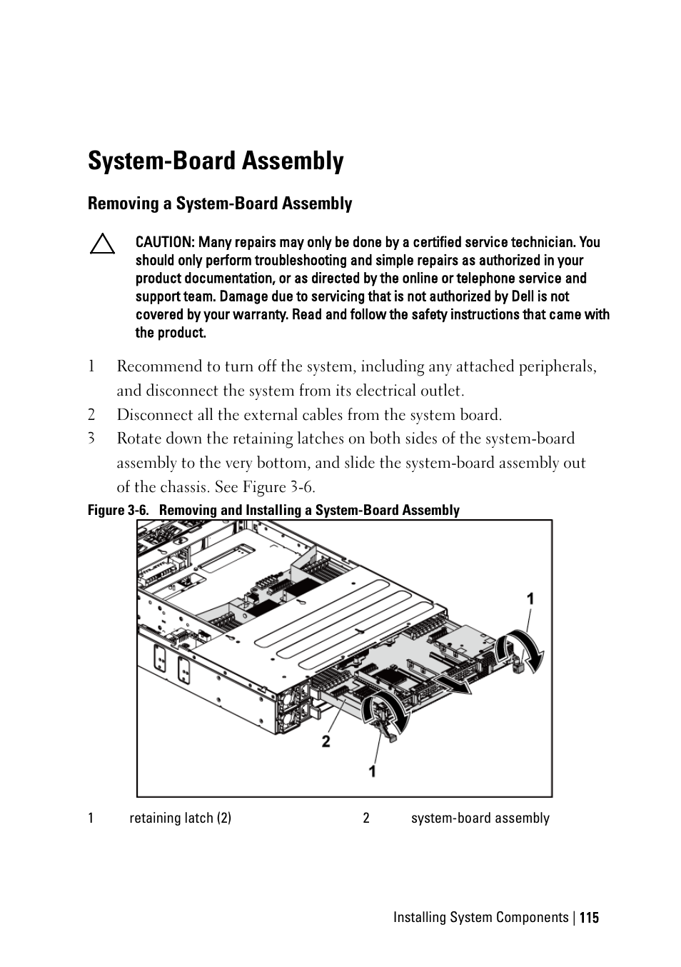 System-board assembly, Removing a system-board assembly | Dell PowerEdge C6145 User Manual | Page 115 / 250