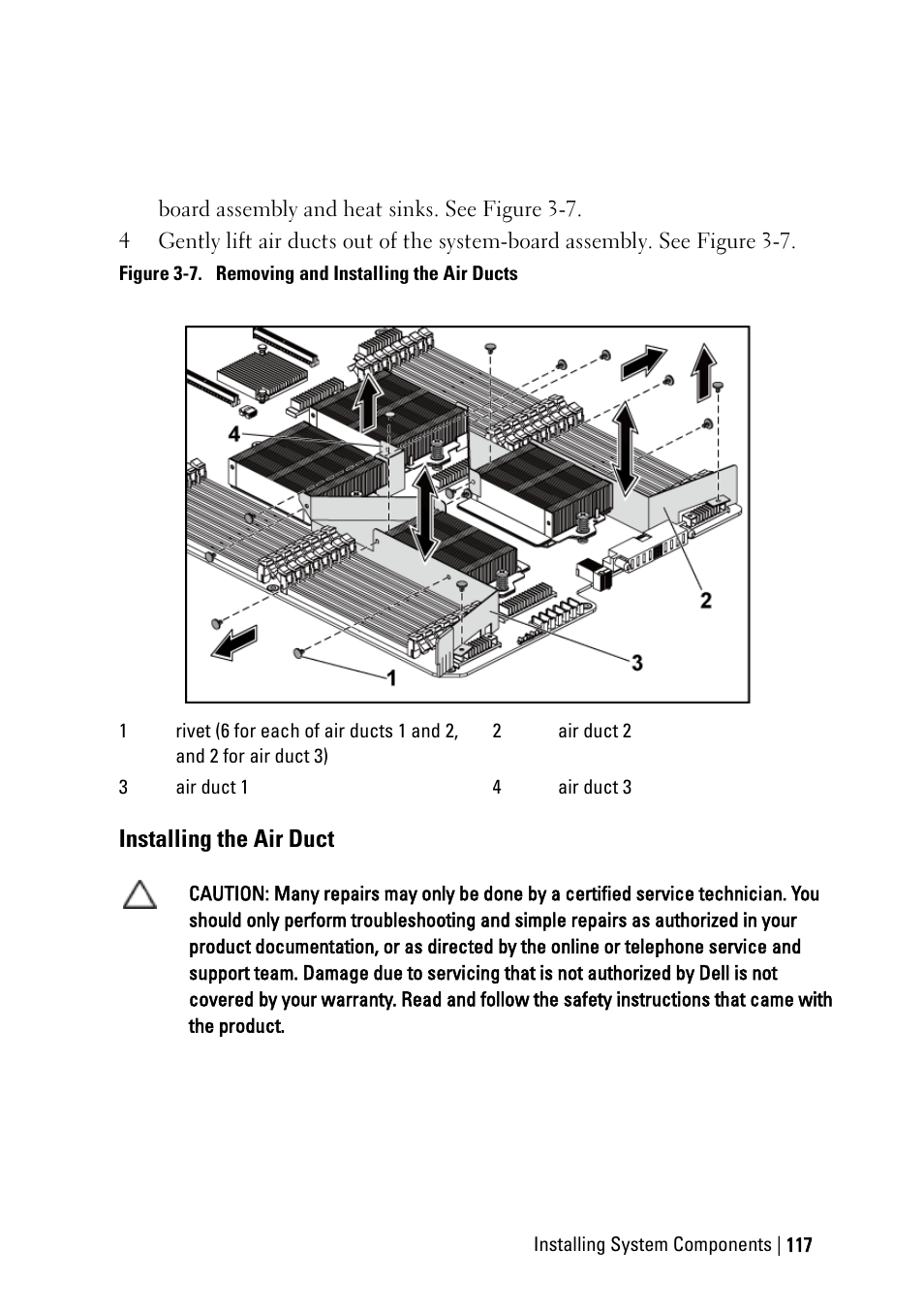 Installing the air duct | Dell PowerEdge C6145 User Manual | Page 117 / 250