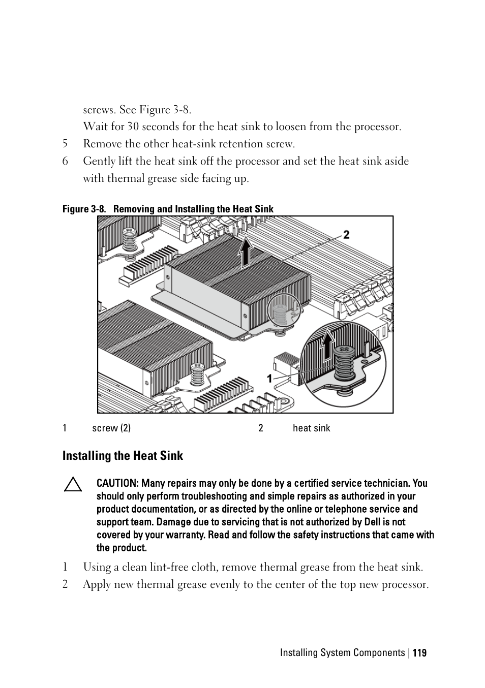 Installing the heat sink | Dell PowerEdge C6145 User Manual | Page 119 / 250