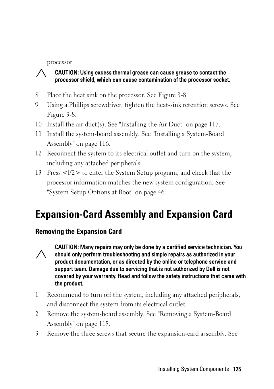 Expansion-card assembly and expansion card, Removing the expansion card | Dell PowerEdge C6145 User Manual | Page 125 / 250