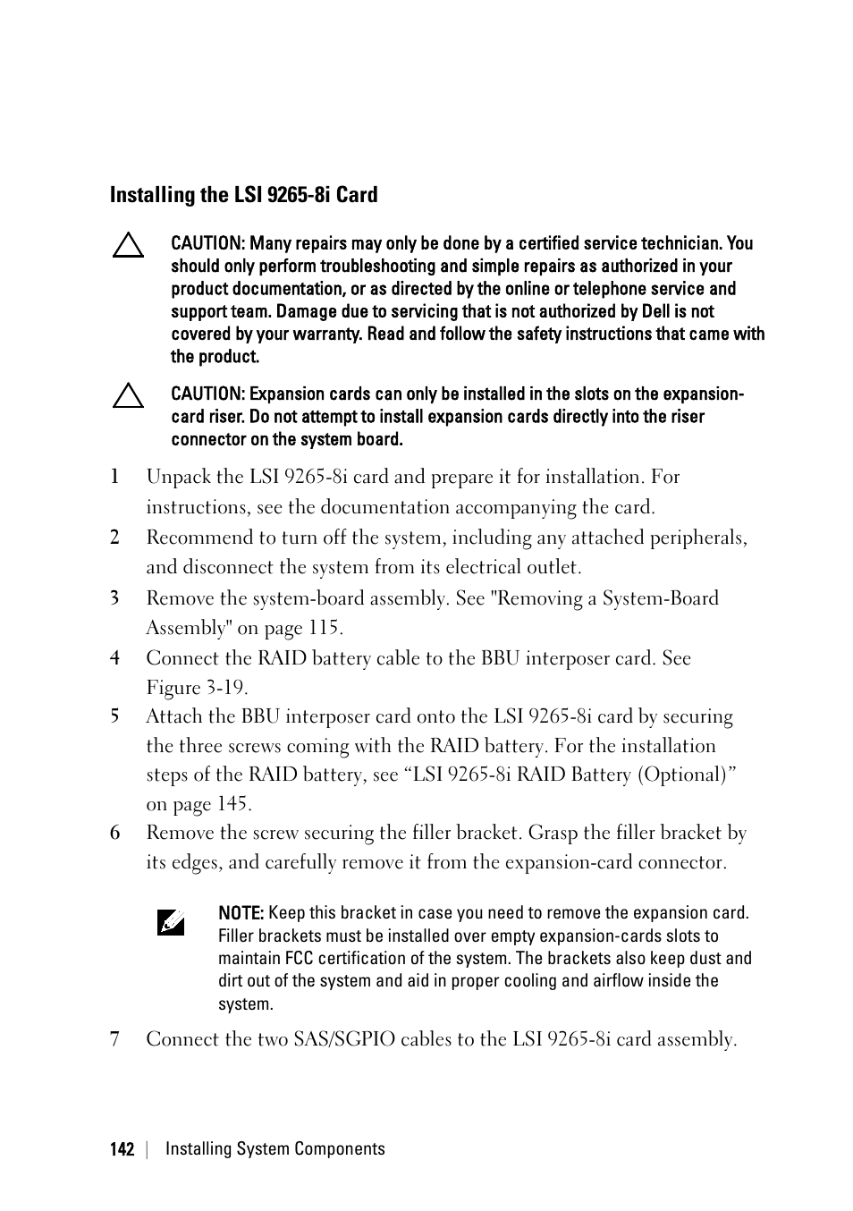Installing the lsi 9265-8i card | Dell PowerEdge C6145 User Manual | Page 142 / 250