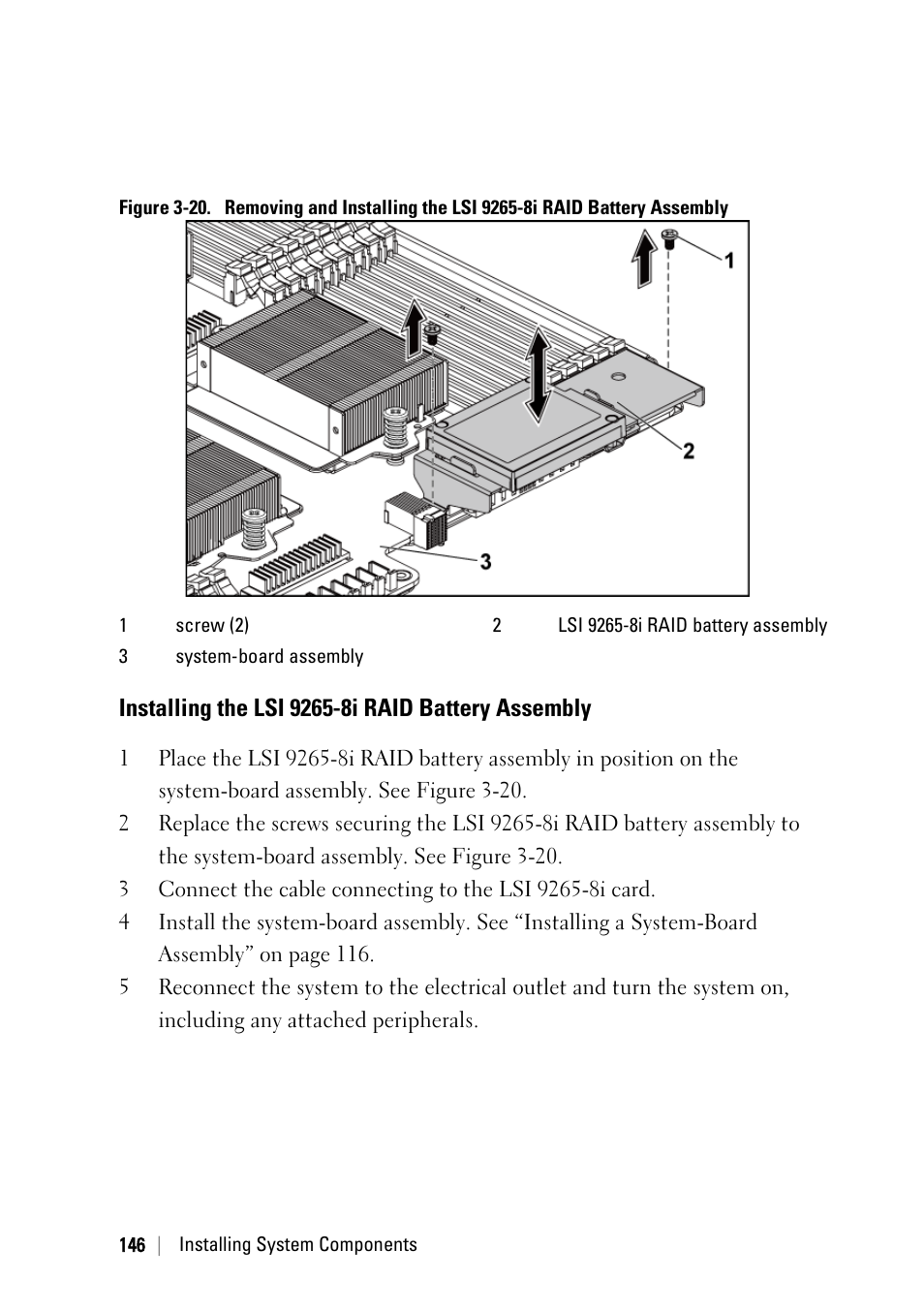Installing the lsi 9265-8i raid battery assembly, Ee figure 3- 20 | Dell PowerEdge C6145 User Manual | Page 146 / 250