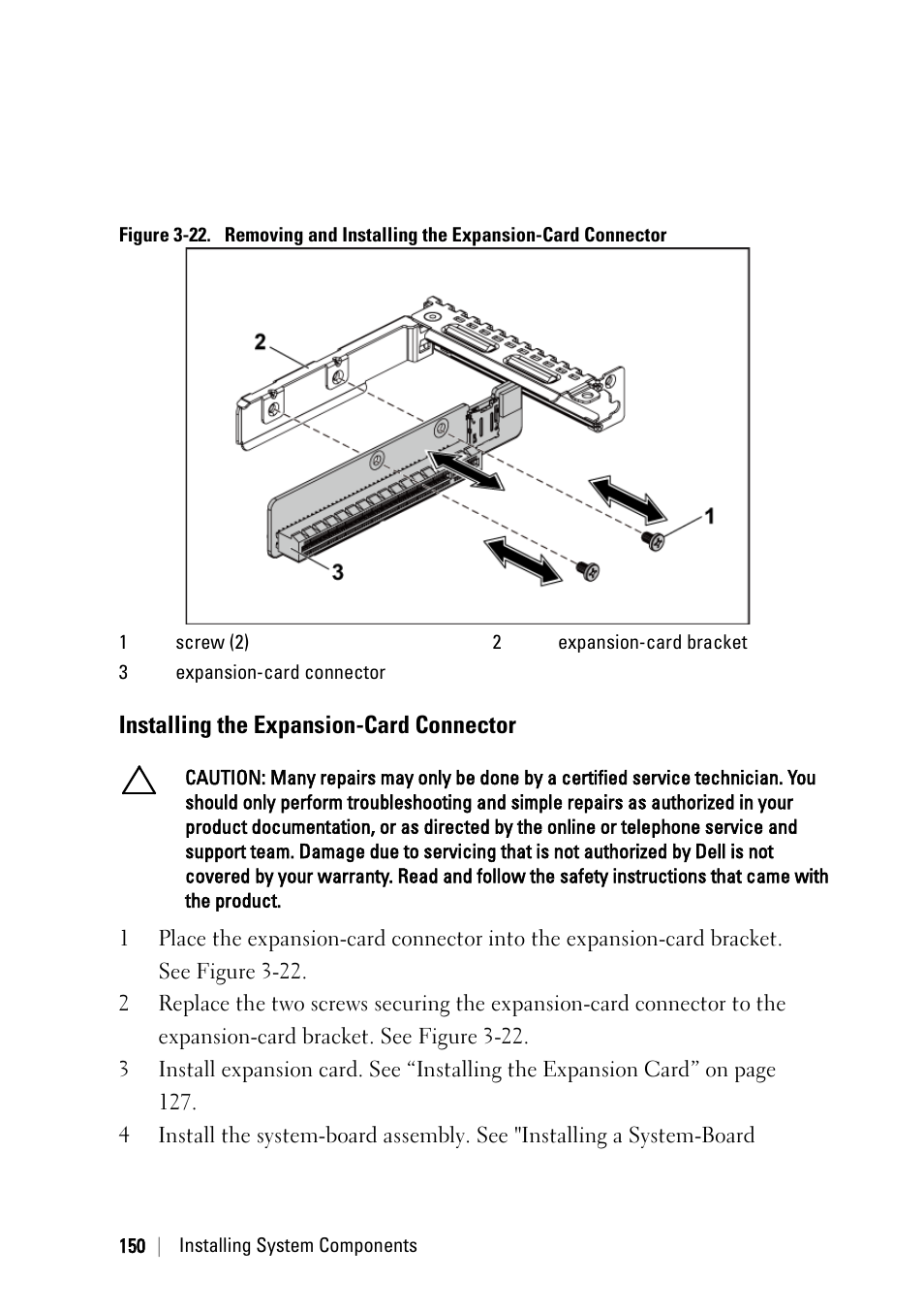 Installing the expansion-card connector, Figure 3-22 | Dell PowerEdge C6145 User Manual | Page 150 / 250