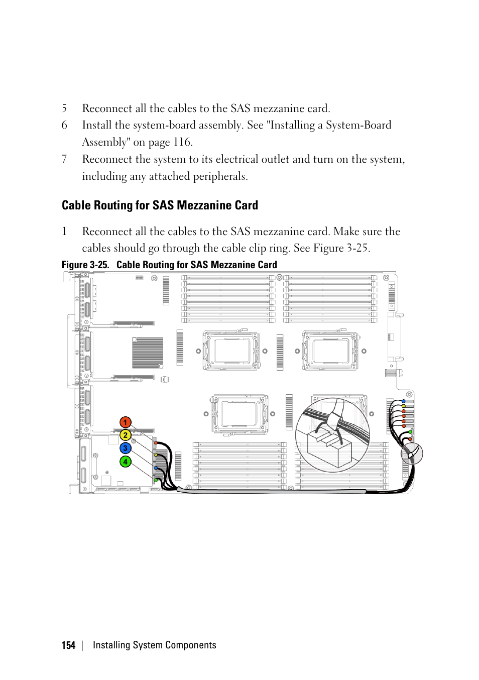 Cable routing for sas mezzanine card | Dell PowerEdge C6145 User Manual | Page 154 / 250