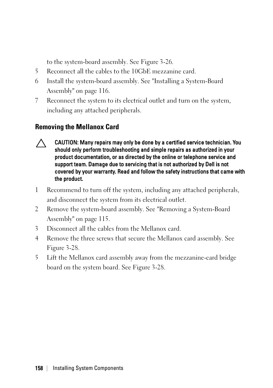 Removing the mellanox card | Dell PowerEdge C6145 User Manual | Page 158 / 250