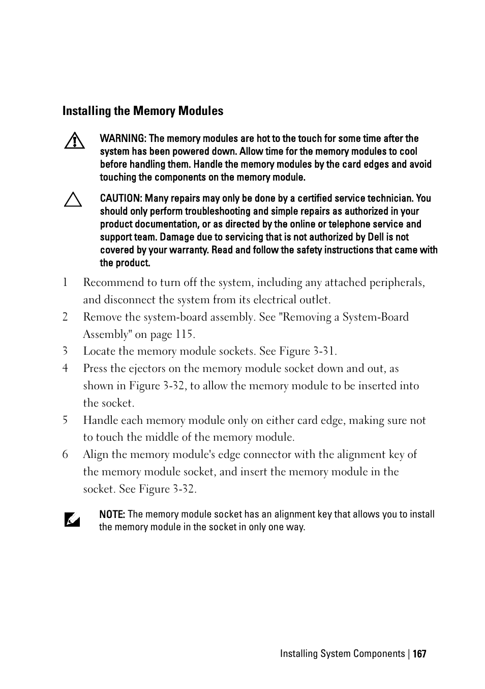 Installing the memory modules | Dell PowerEdge C6145 User Manual | Page 167 / 250