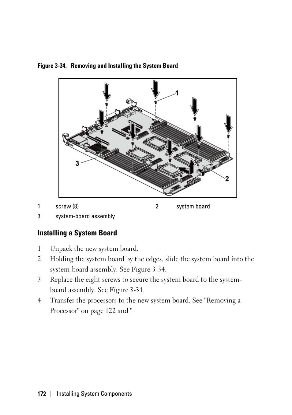 Installing a system board, Ee figure 3, Ee figure 3-34 | Dell PowerEdge C6145 User Manual | Page 172 / 250