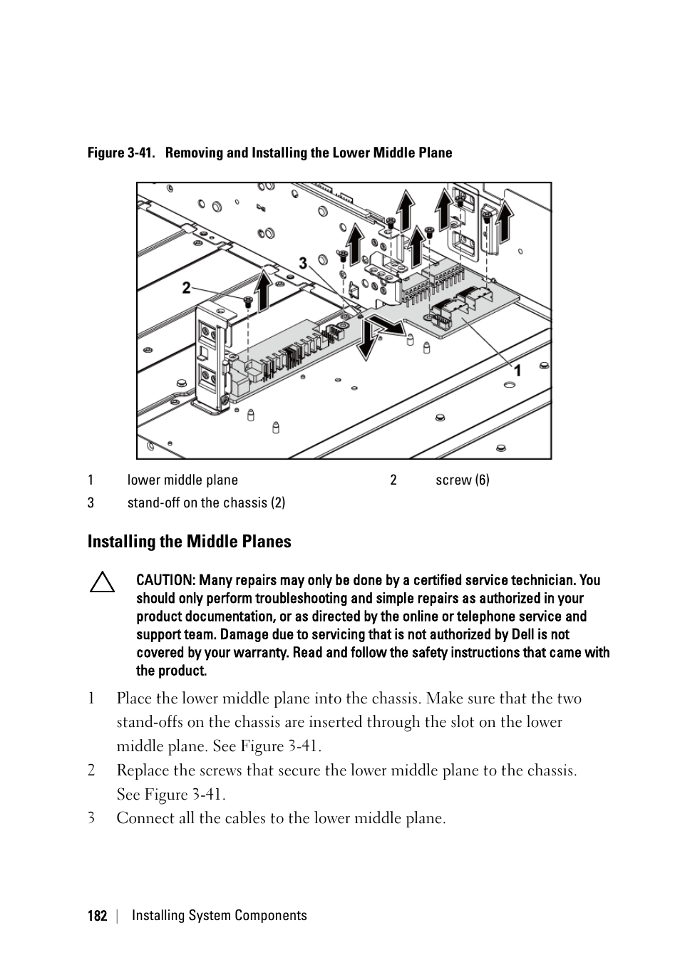 Installing the middle planes, Ee figure 3-41 | Dell PowerEdge C6145 User Manual | Page 182 / 250