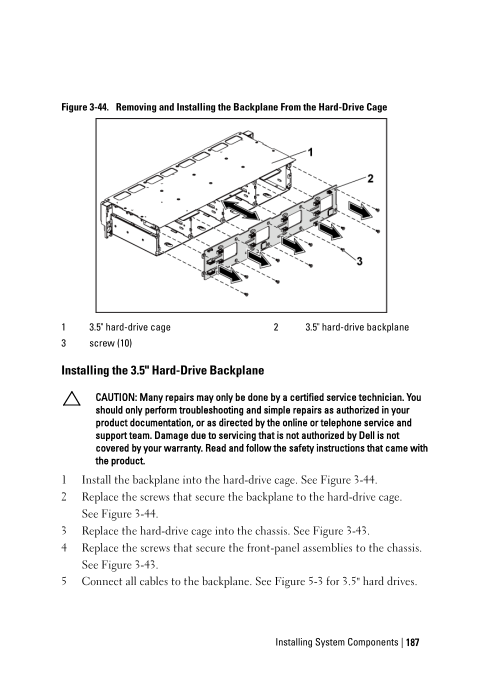 Installing the 3.5" hard-drive backplane | Dell PowerEdge C6145 User Manual | Page 187 / 250