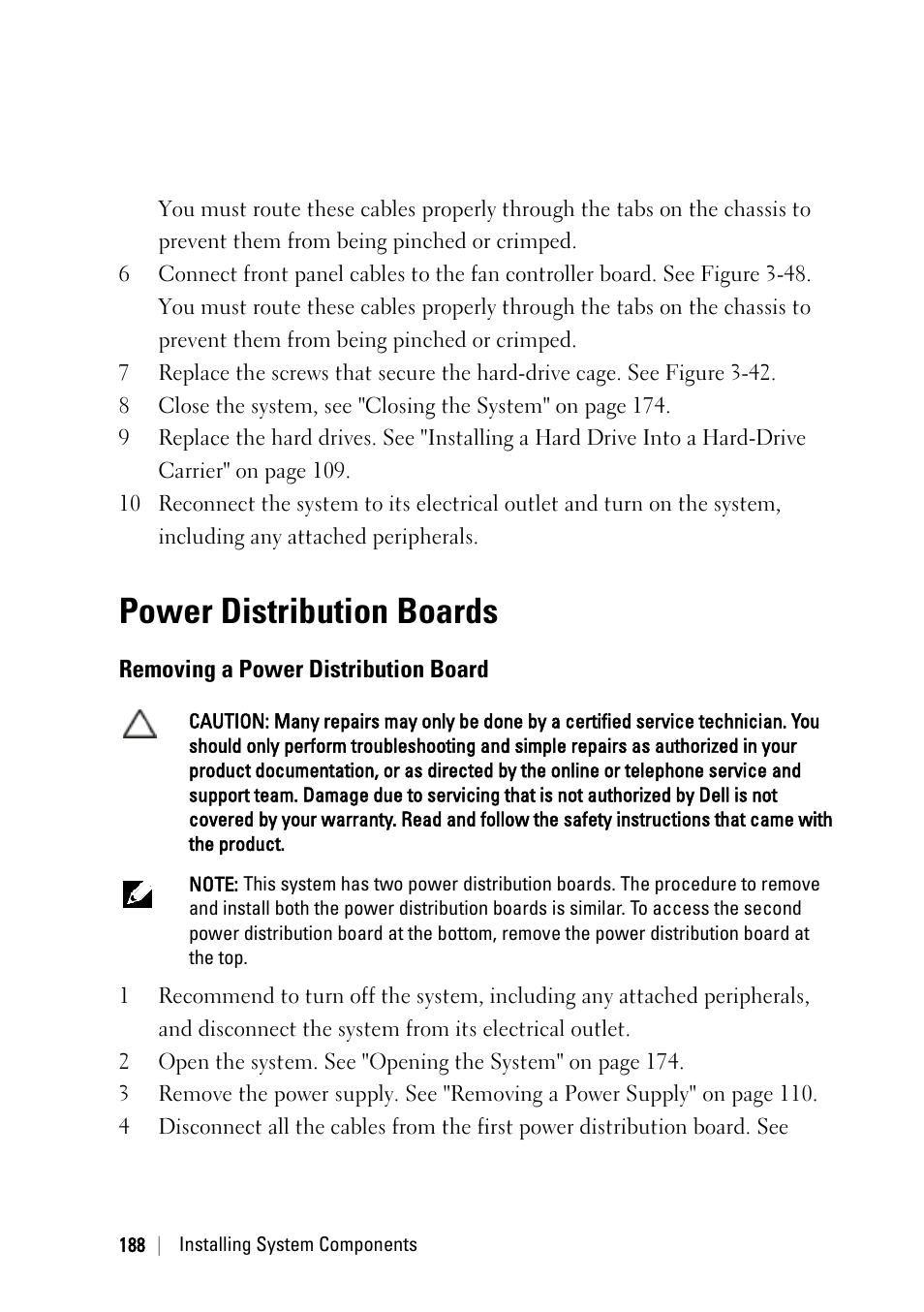Power distribution boards, Removing a power distribution board | Dell PowerEdge C6145 User Manual | Page 188 / 250
